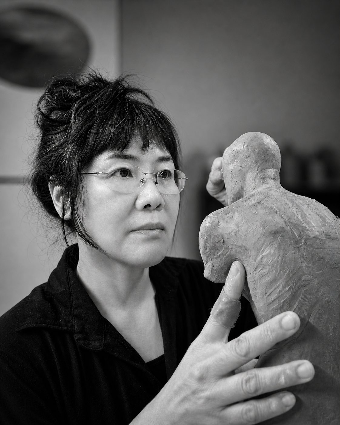 Helen Draves working on sculpture